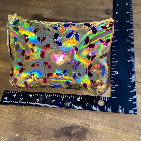 NWT Rainbow Butterfly Gold Holographic Cosmetic Makeup Zipper Bag Pouch - Picture 5 of 5